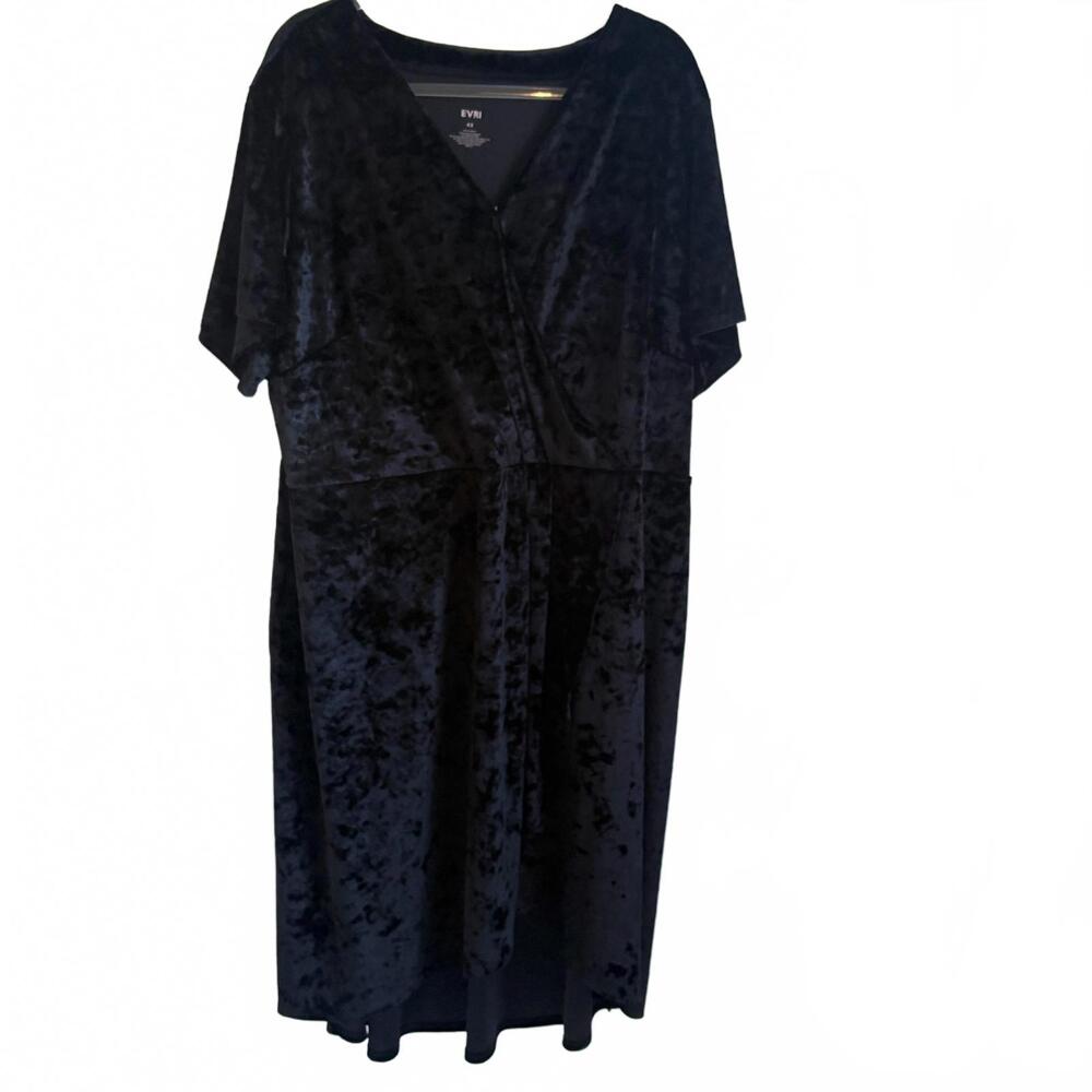 EVRI | NWT Women’s Short Sleeve Midi Velour Crushed Velvet Black Dress Size 4X